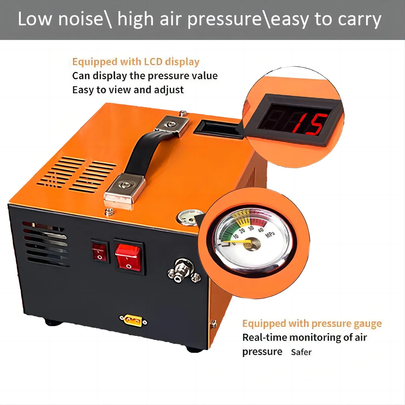 NUOGE 4500Psi 30Mbar PCP Air Compressor Pump 12V/110V/220V Power Oil/Water-Free High Pressure Apply To Diving Bottle