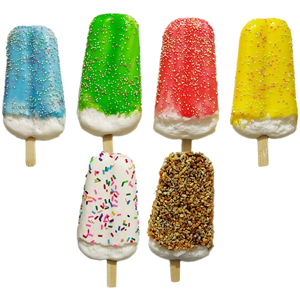 6 Pcs Ice Cream Ornament Dessert Props Fake Simulation Pu+wood Candy Models Child
