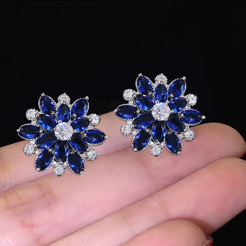 2 Pcs Set Women Exquisite Luxury Shiny Flower Shaped Ear Stud Jewelry Gift For Birthday