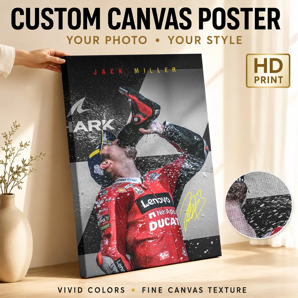 Jack Miller Shoey Celebration Framed Canvas Print Poster Bold Style Wall Decor With Personalized Photo For Garage Ideal Fan Gift