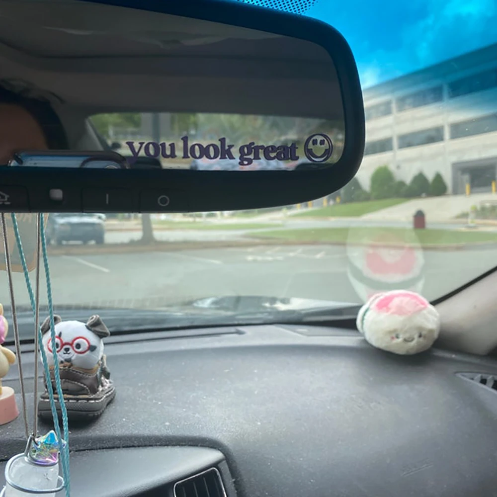 2 Pcs You Look Great Car Mirror Decals Looking Good Rear View Mirror ClingPositivity Car Mirror Vinyl Stickers Accessories Set