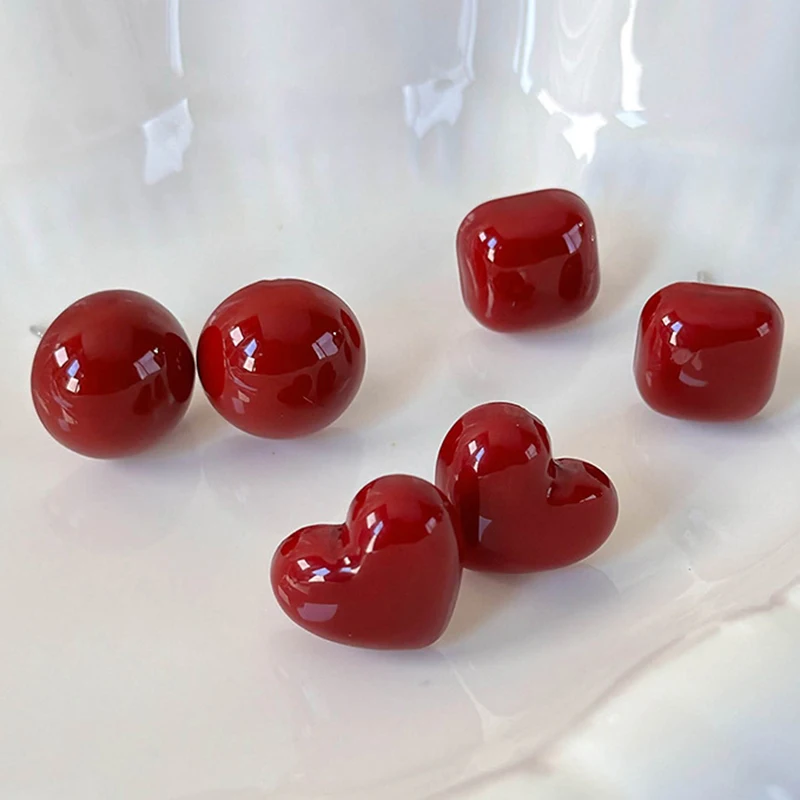 Pendientes con pasador de estrella y corazón de amor rojo para mujer, moda geométrica, Vintage, bonito encanto, accesorios de joyería de boda, regalo de aniversario