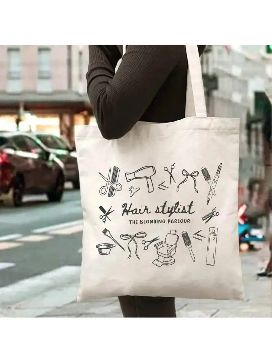 

Hair Stylist Tote Bag With Hairdressing Tools Design Polyester Salon Accessory