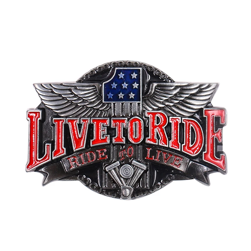 Metal Eagle New Men's Belt Buckle Red Enamel Letter Live To Ride To Live Buckle Pewter Black Birthday Gift Jeans Decoration