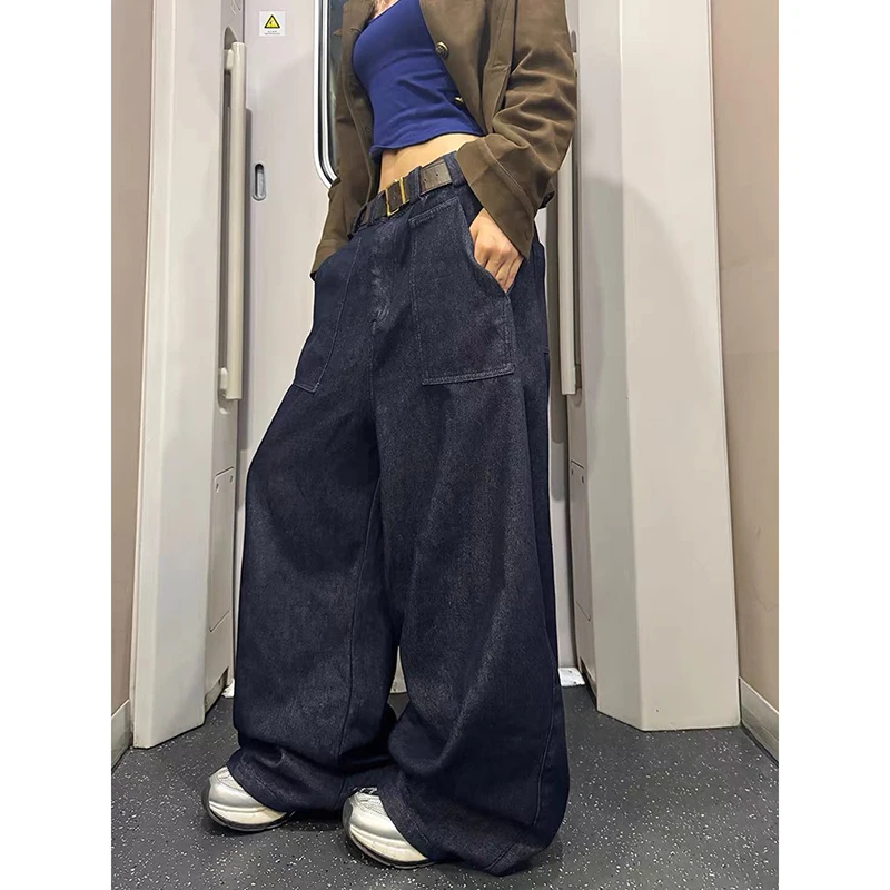 

ZHIZOU Baggy Jeans Women Clothing High Street Style Aesthetic Vintage 2000s High Waisted Jeans Wide Leg Casual Blue Pants Jeans