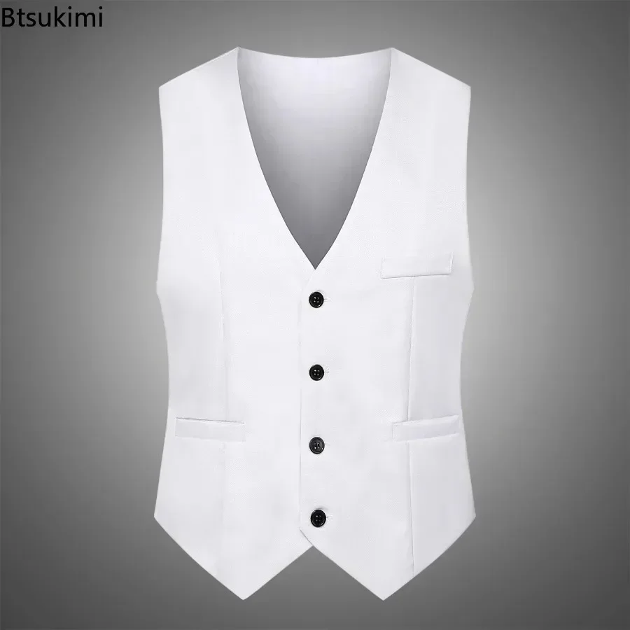 2024 Brand New Men\'s Slim Fit V-neck Dress Vest Trend Korean Style Men Handsome Suit Vest Male Formal Business Wedding Waistcoat