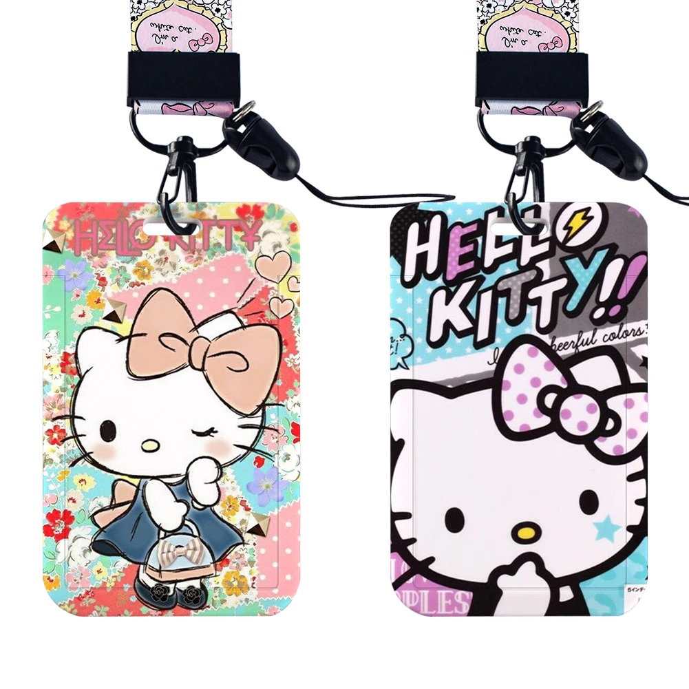 W Sanrio เคส sampul kartu ลาย Hello Kitty, ป้ายคอสเพลย์ Kuromi เมโลดี้ที่ใส่ที่ใส่บัตรสายคล้องคอ