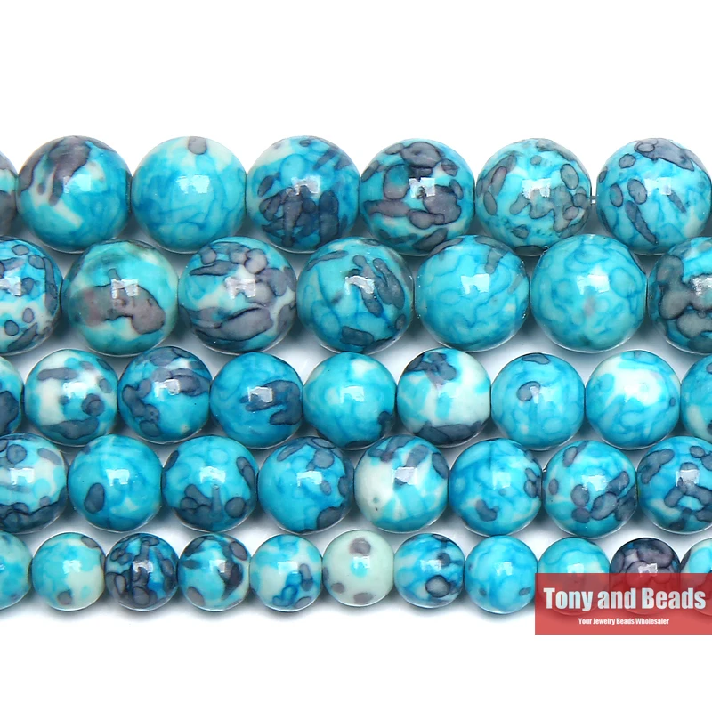 Natural Blue Colorful Stone Round Loose Beads 15