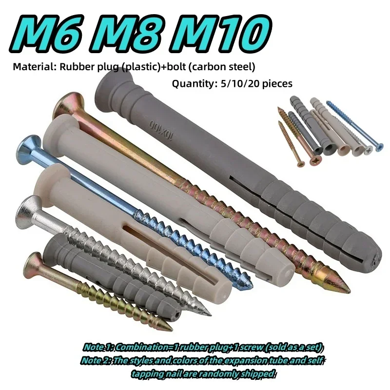 5/10/20 قطعة البلاستيك الذاتي الحفر دريوال و مرساة جدار M6 M8 M10 مع طقم مسامير ربط جدار التوصيل مرساة توسيع الترباس الأنابيب العمود