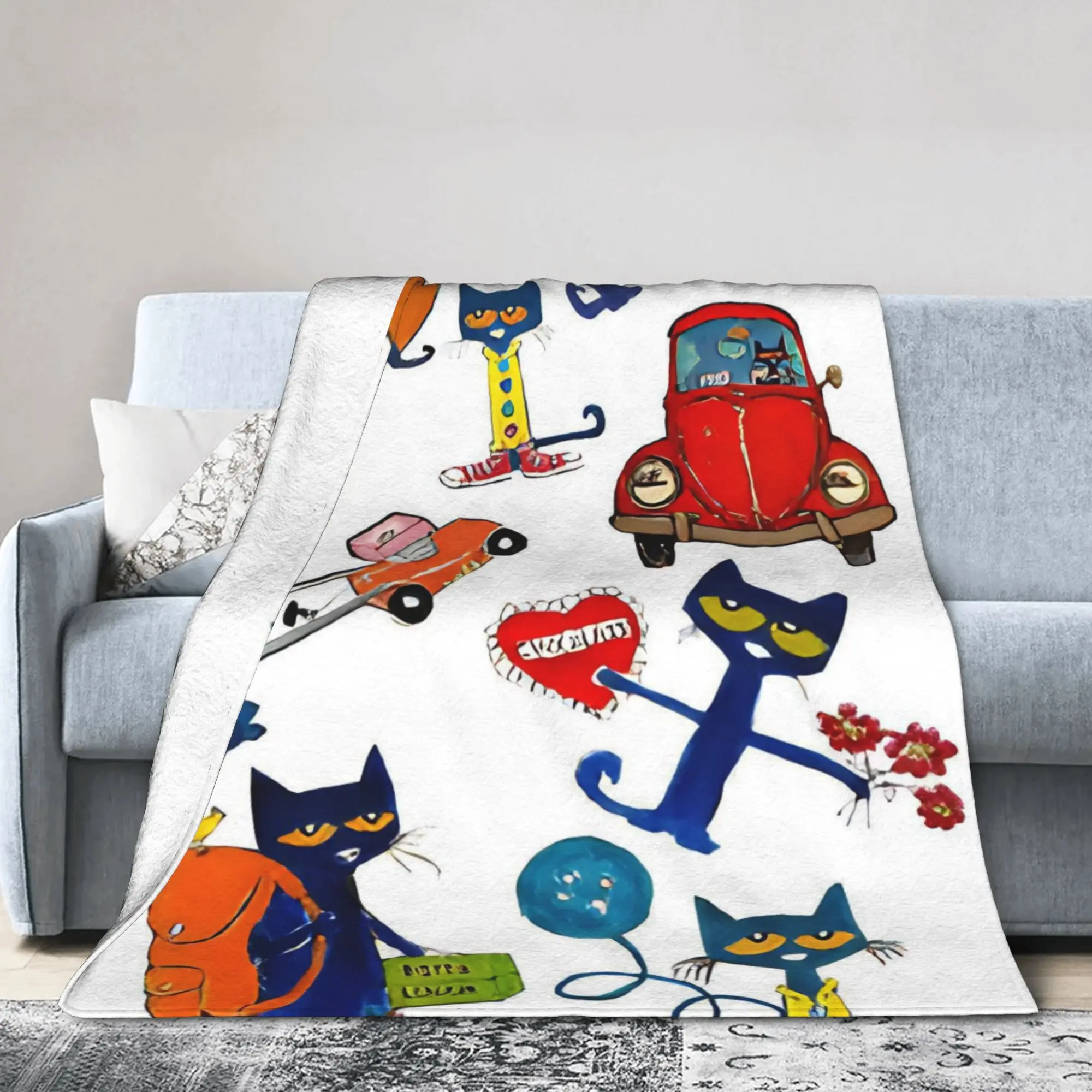 Pete the Cat Cartoon Blankets Fleece Summer Air Conditioning Groovy Cat  Multifunction Throw Blankets for Bedding Bedding Throws