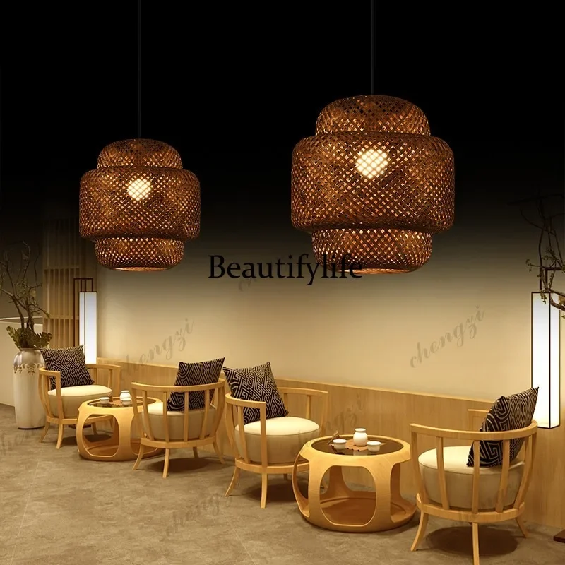 HR New Chinese Bamboo Art Hotel Restaurant Lampshade, Household Balcony Lantern Lights Homestay Tea Room Bamboo