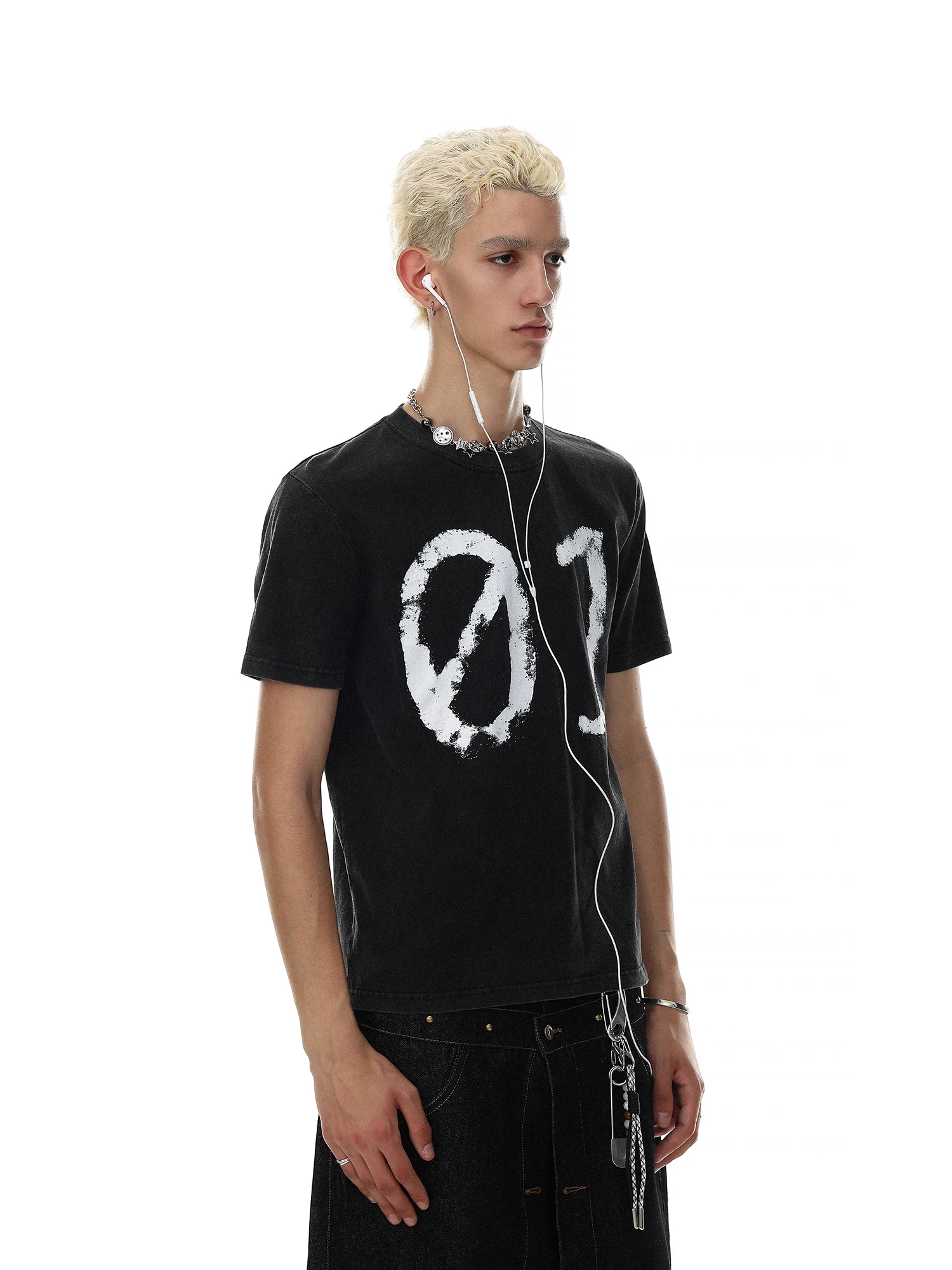 American Retro Vintage Digital Print Short Sleeve T-Shirt Men's Loose Fit Casual Top Breathable Cotton round Neck Tee