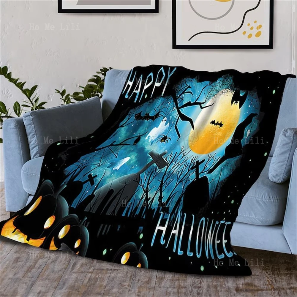 Halloween Horror Night Graveyard Bat Flannel Blanket