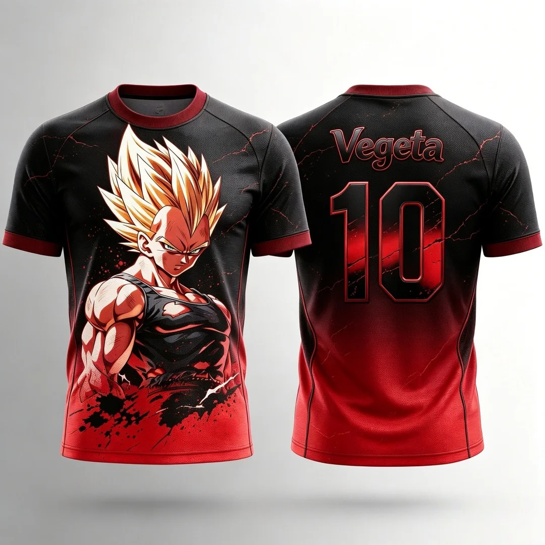 Dragon Ball Vegeta Super Saiyan Jersey T-Shirt 3D-Druck Anime T-Shirt Sportbekleidung Herren Damen Fans Streetwear Familie passende Outfits – Detail 7