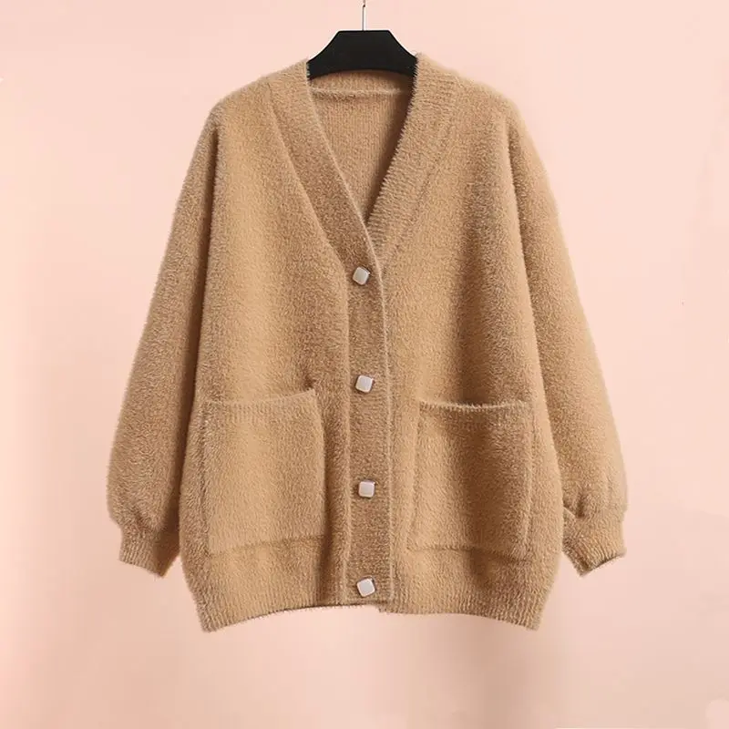 Imitation Mink Velvet Knitted Cardigan for Women's New Korean Autumn/winter JK Versatile Loose and Thickened Sweater Jacket