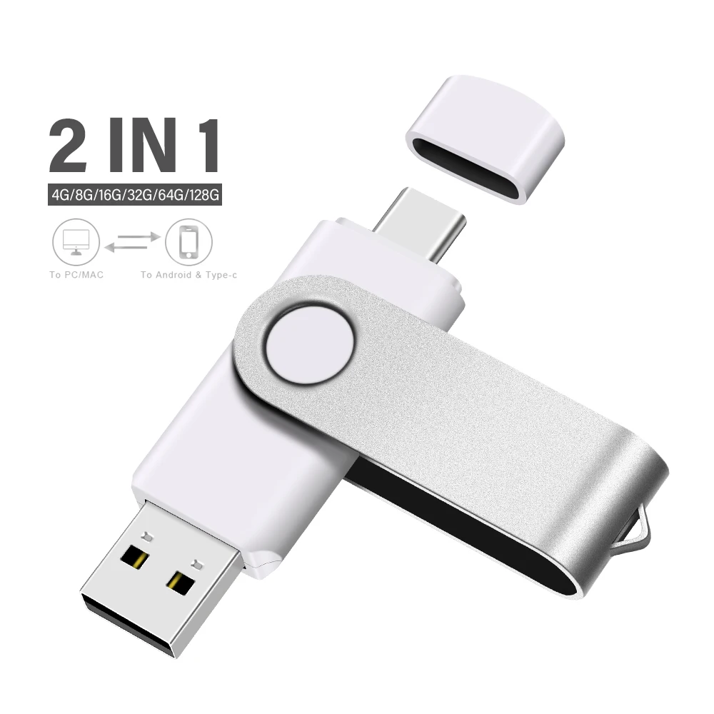 2IN1 محرك فلاش USB 128GB TYPE-C بندريف 64GB هدية المفاتيح 32GB H2testw ذاكرة عصا 4g 2g 1gb 512m256m128m фeleisk cle