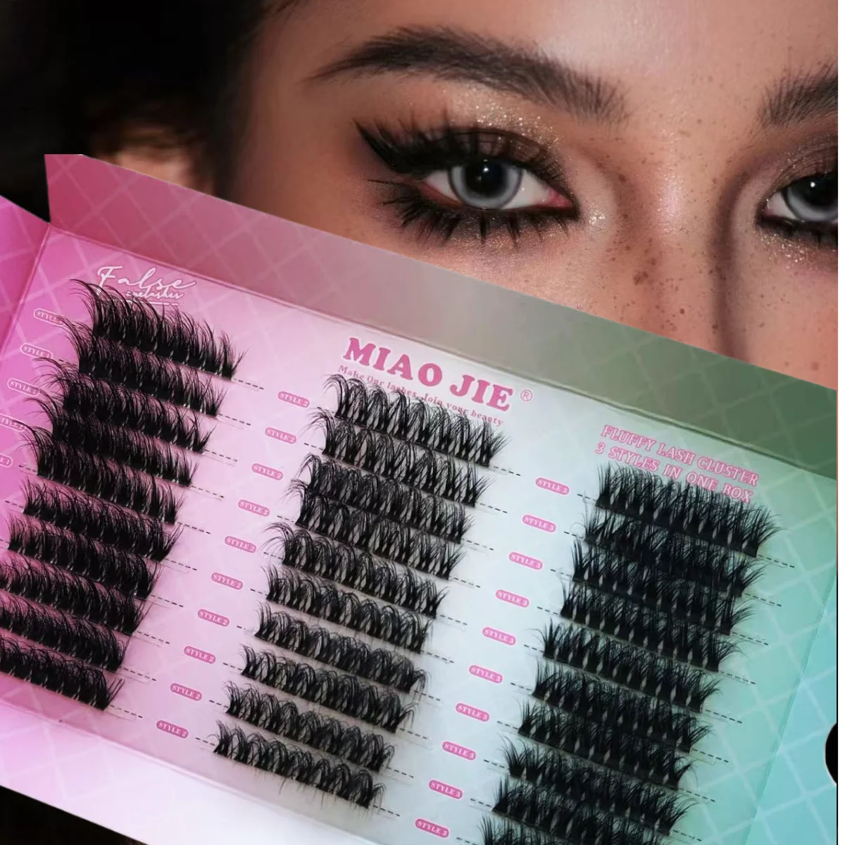 Miaojie 15 pares de cílios olho de gato, cílios postiços olho de raposa, cílios postiços de vison falso, aparência natural, maquiagem de extensão de cílios