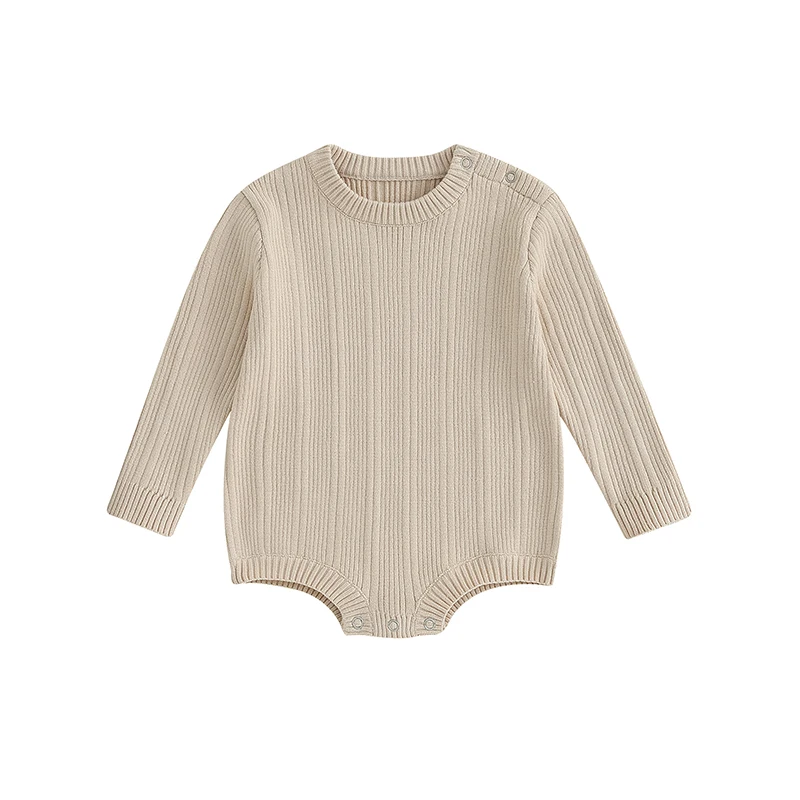 

Вязаный свитер для малышей, комбинезоны, однотонный теплый комбинезон с длинным рукавом для новорожденных, милая одежда