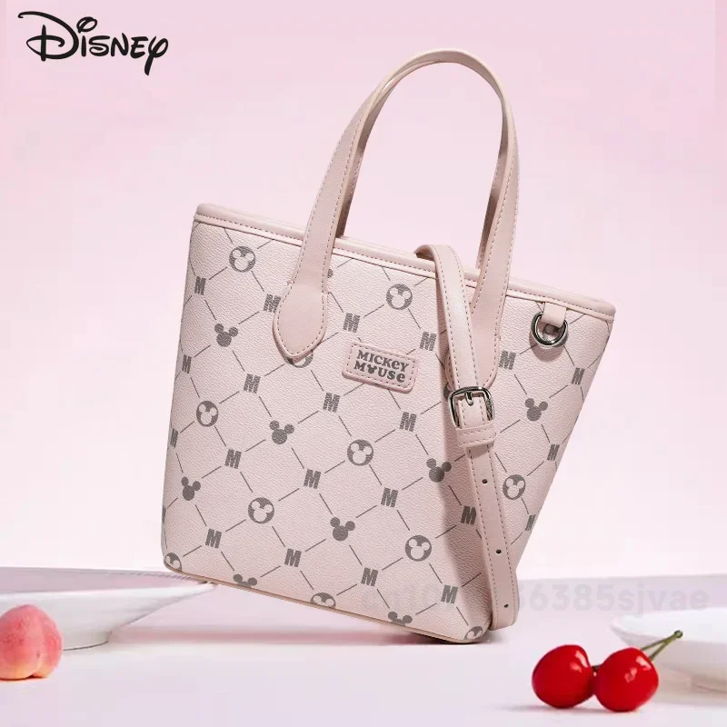 Disney 2024 Original New Women's Handbag Fashion High Quality Women's Shoulder Bag Pink Cartoon Large Capacity Girl Shopping Bag