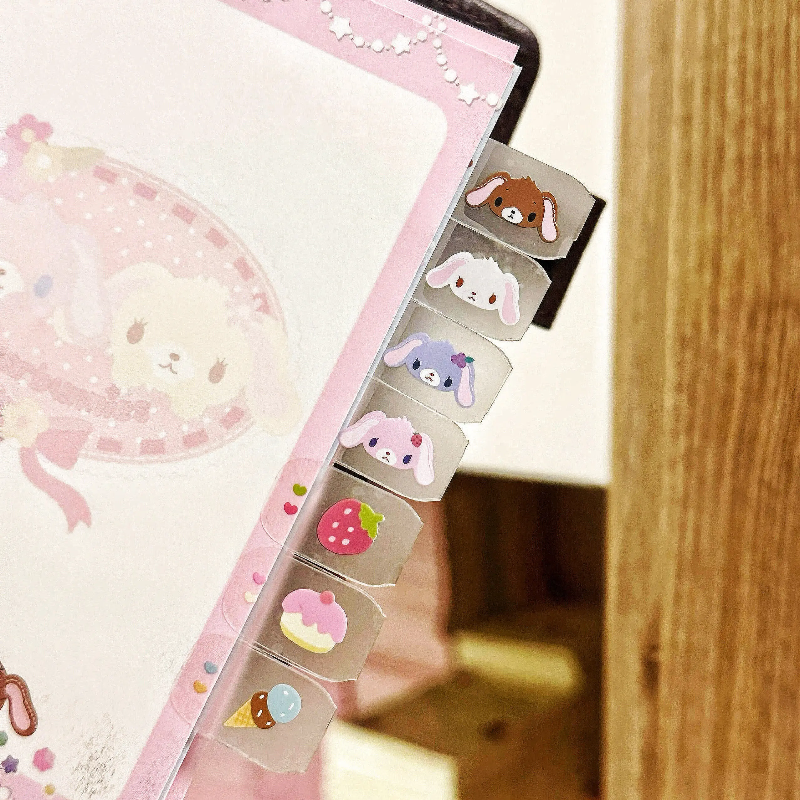 Cute Dessert Rabbit Index Stickers Adorable Girl Heart Notebook Bookmark Decoration Paper Business Stationery Supplies