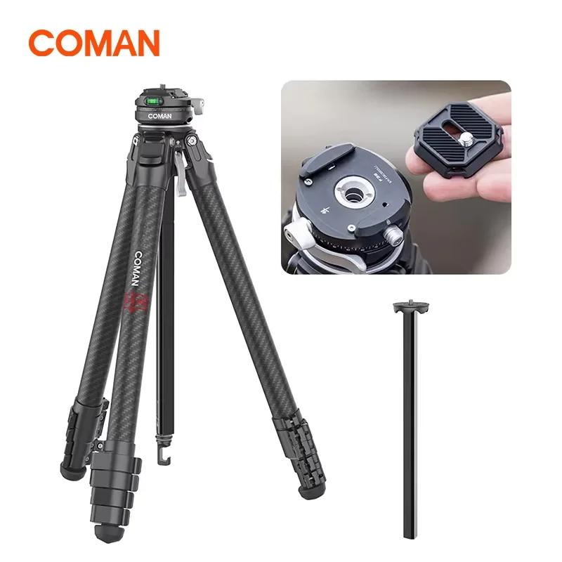 COMAN Zero F38 Carbon Fiber Lightweight Travel Tripod Professional Dslr Camera Tripod For Film making Smartphone Maxload 39.6lbs