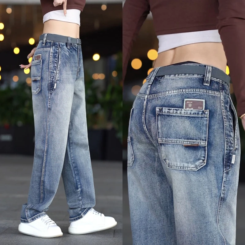 

Американские классические мужские джинсы в стиле ретро, прямые, свободные, больших размеров, повседневные, широкие брюки, модные, новые, весенние, из хлопкового денима