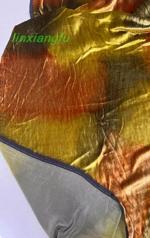 Real silk velvet printed fabric, mulberry silk golden velvet thickened fabric, gradient golden qipao dress fabric.