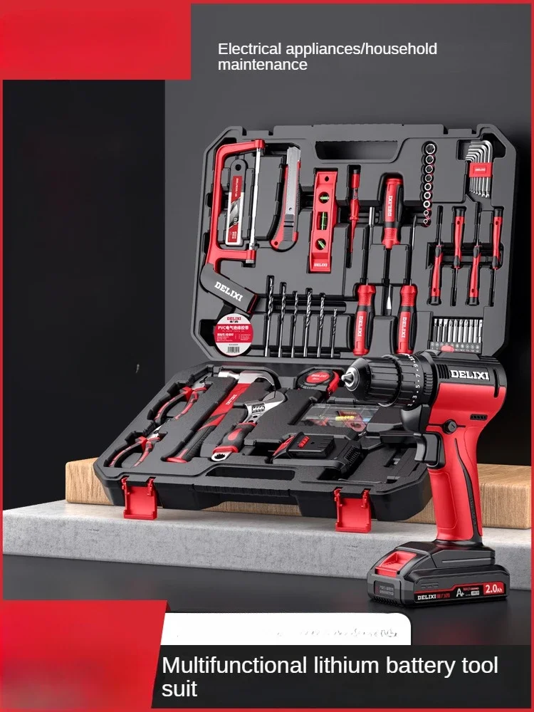 High-performance lithium-ion battery power tool set with cordless drill gun and impact wrench