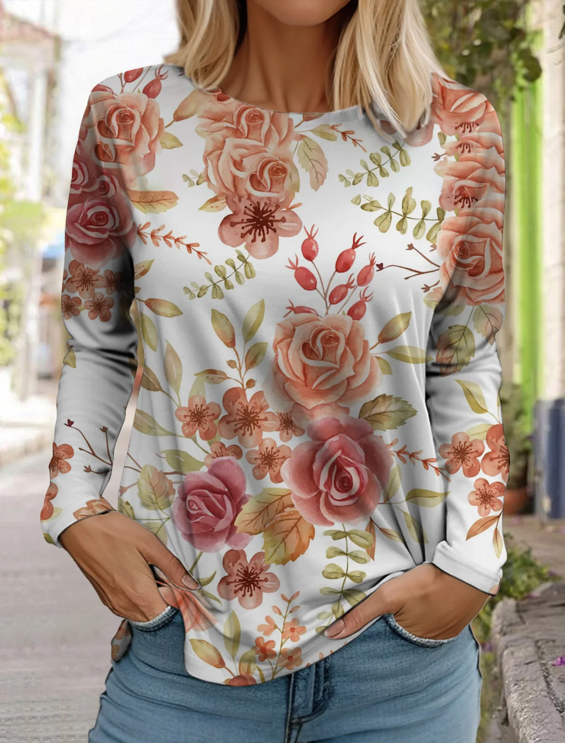 Fashion Women Flower Pattern Long Sleeve T Shirt Sweatshirt Girl Harajuku Mature Clothing 3d butterfly Printed Female Tops Tees