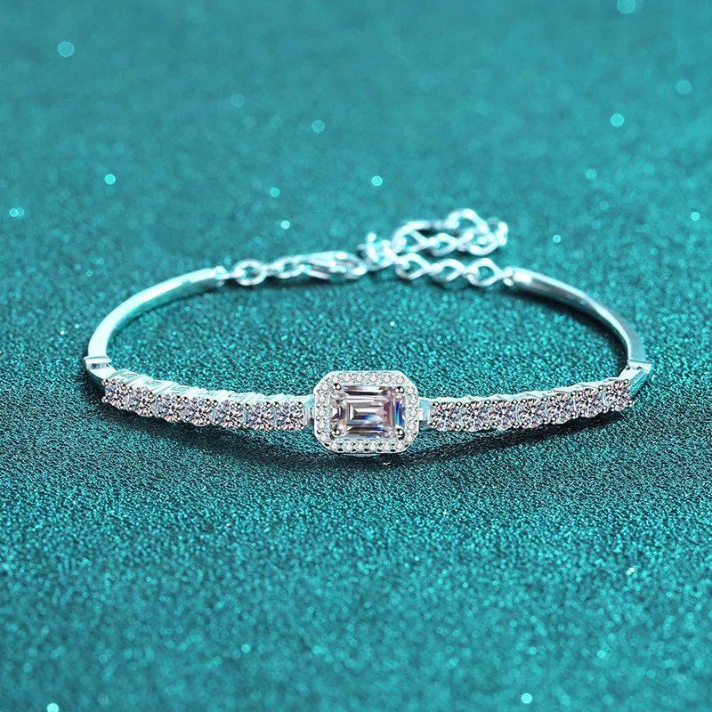 Blue & White 2.4CT Moissanite Tennis Bracelet for Women, 925 Sterling Silver GRA Certified Luxury Wedding Bridal Jewelry
