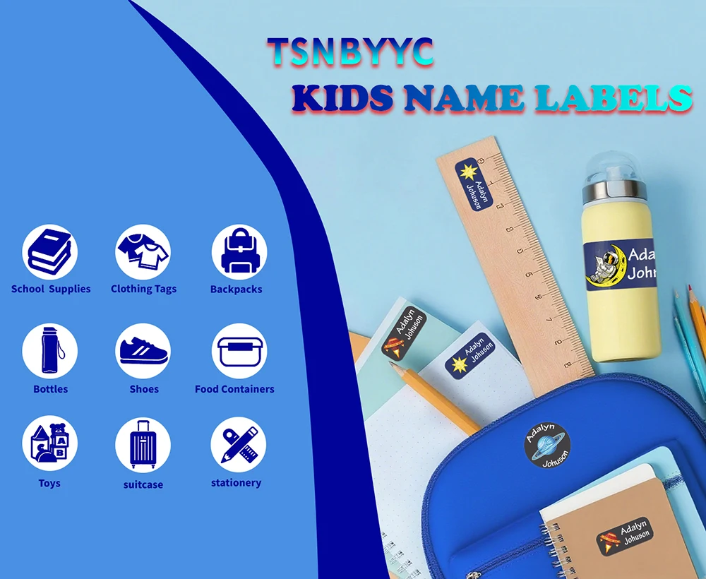 200 Stück personalisierte Namensaufkleber, wasserdichte Vinyl-Etiketten für Kleidung, Kawaii-Etiketten für Kinder, Schule, Schreibwaren, Flaschen, Tassen – Detail 2