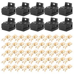 Car Auto 30A-80A Relay Bracket Terminal Case Holder Relay Base Holder 5 Pin Socket with 50Pcs 6.3mm Terminals for Car