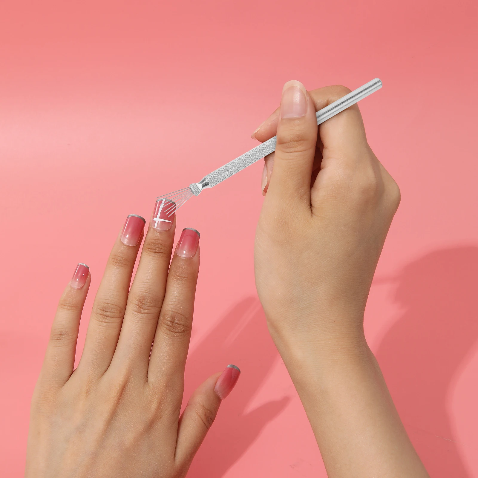 Stylo pour Nail Art à sept broches, poignée pliable en acier inoxydable pour outils pour ongles en toile d'araignée à lignes fines