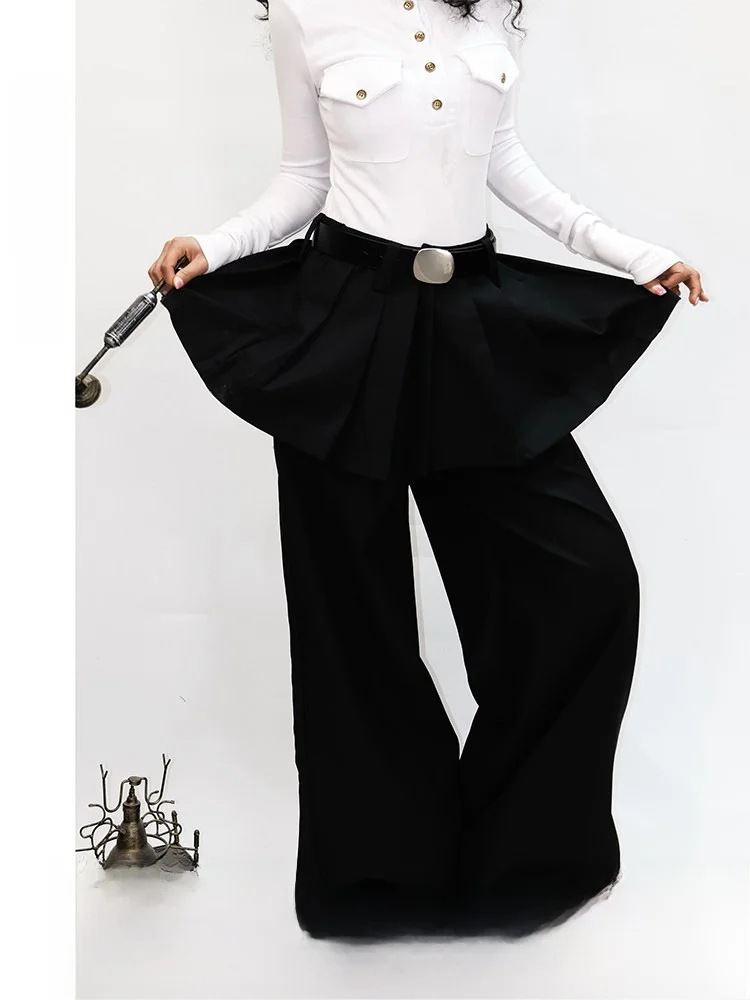 

American Retro Princess Style Women's Casual Pants Skirt Suit Wide Leg Pants Loose Fit Polyester Fiber Natural Waist Pocket