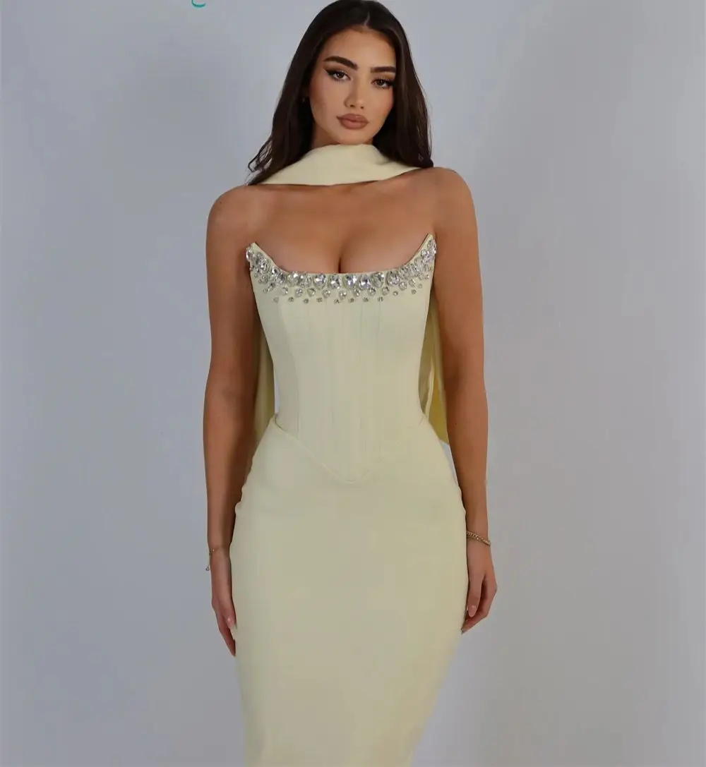 

Customized pure Modern Strapless Celebrity Gown Satin High Quality Crystal Special Occasion Gowns Classic Sheath Evening Dresses