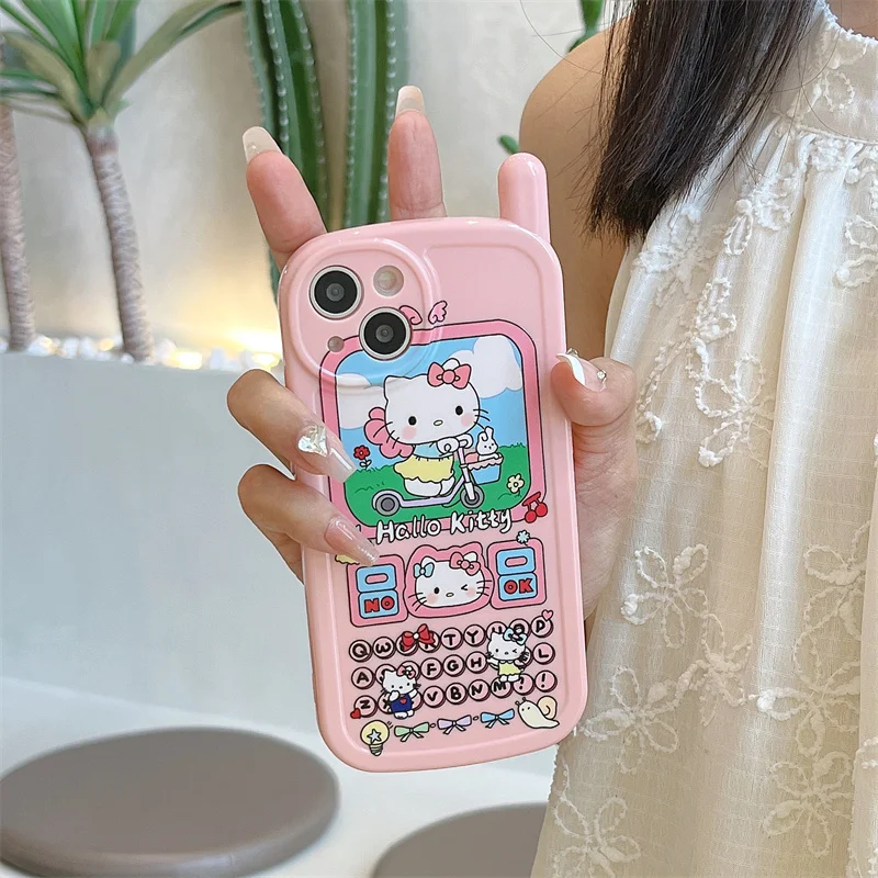 Sanrio Hello Kitty Cute Case For iPhone 15 14 13 12 11 Pro Max Luxury Cute Cartoon Pink Cover Big Brother Keyboard Phone Case