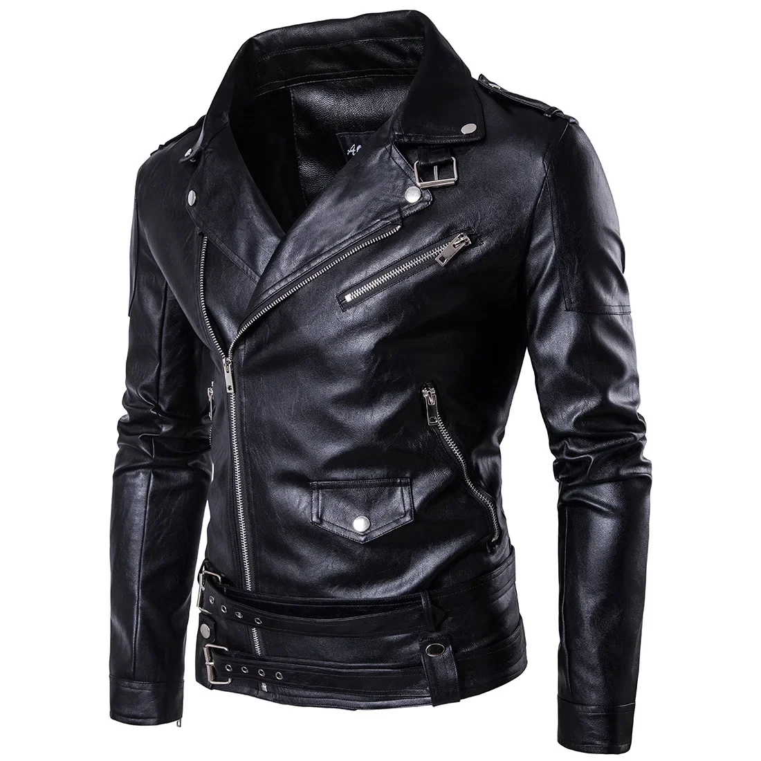 

Men PU Leather Jacket Male Anti-wind Motorcycle Lapel Diagonal Zipper Jackets Mens Fashion Leather Jacket Slim Fit Leather men