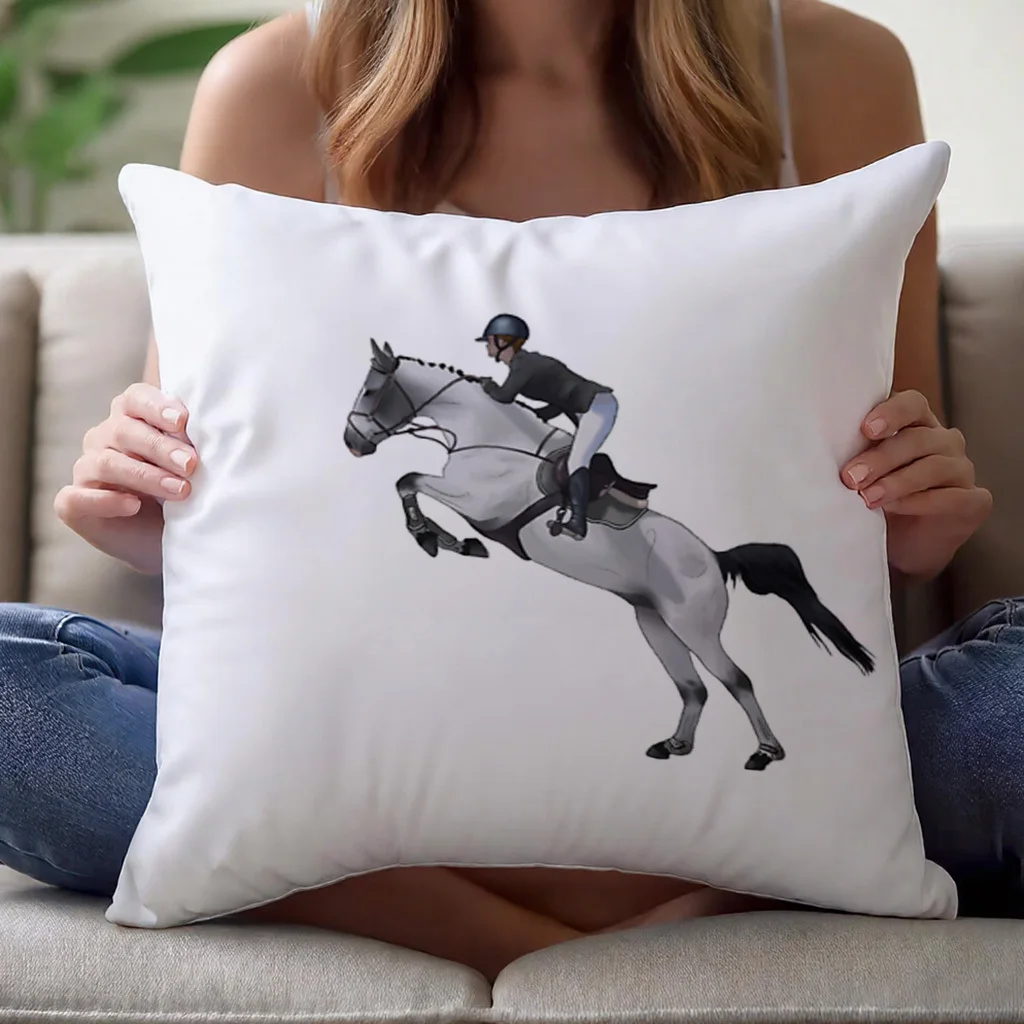 1pc Equestrian Jumping Scene Motif Pillowcase for Home Decoration Cushion Cover Polyester 45x45cm 18x18in