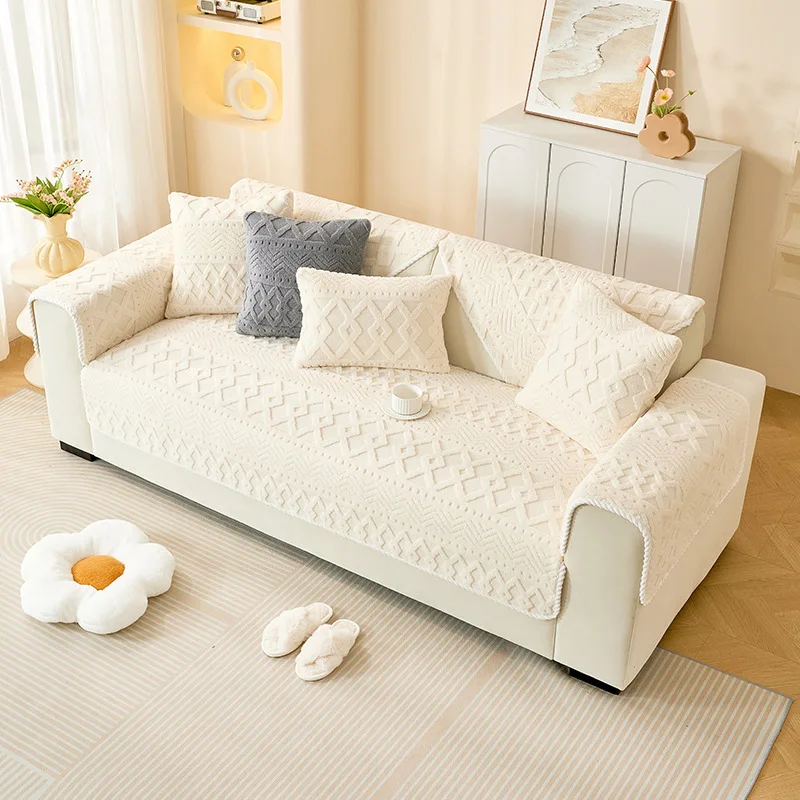Sofa Cover Plush Fleece Sofa Cushion Non-slip Slipcover Couch Cover Moisture-wicking Breathable