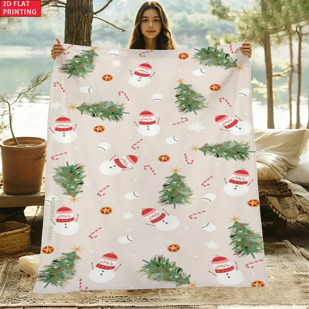 Festive Winter Character Motif Soft Bed Throw Versatile Decor Blanket For Restaurant Gym Dance Studio Lounge Room