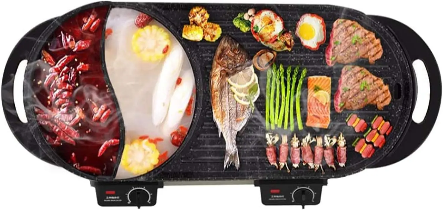 Electric Grill With Hot Pot SK-J6860 Multifunctional, Indoor Teppanyaki Grill/Korean BBQ/Shabu Shabu Hot Pot, 3.6L Capacity for