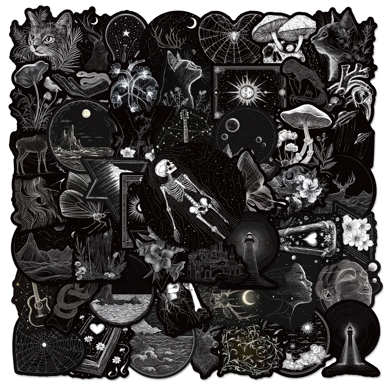 10/50 قطعة أسود أبيض القوطية الرعب الشرير ملصقات DIY بها بنفسك حقيبة زجاجة ماء الهاتف الغيتار المحمول سيارة دراجة نارية سكيت