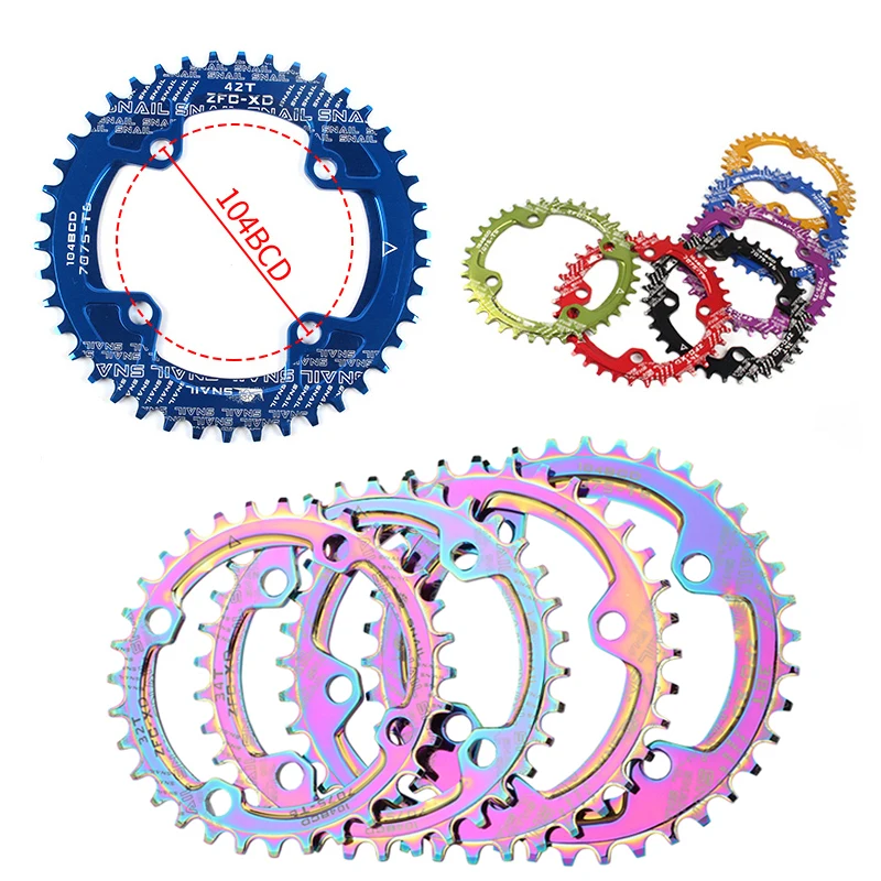 SNAIL 104BCD MTB Chainring Round Narrow Wide Ultralight Mountain Bike 32T 34T 36T 38T 40T 42T Crankset Tooth 104BCD Chainwheel