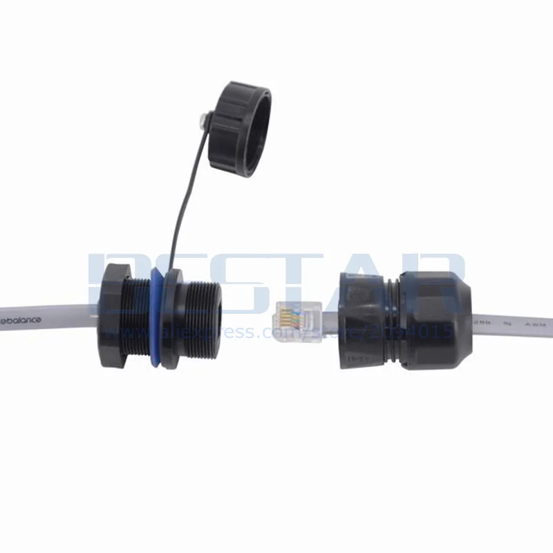 كابل الهاتف RJ11 موصل مقاوم للمياه RJ 11 M20 6P6C محول مستقيم من خلال رئيس الهاتف الكريستال التوصيل موسع