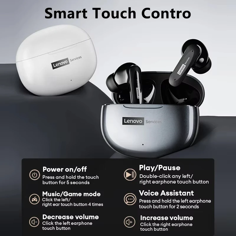 لينوفو ترقية LE202 في الأذن سماعات بلوتوث لاسلكية حقيقية مع ميكروفونات ستيريو للحد من الضوضاء باس HIFI اللمس سماعات