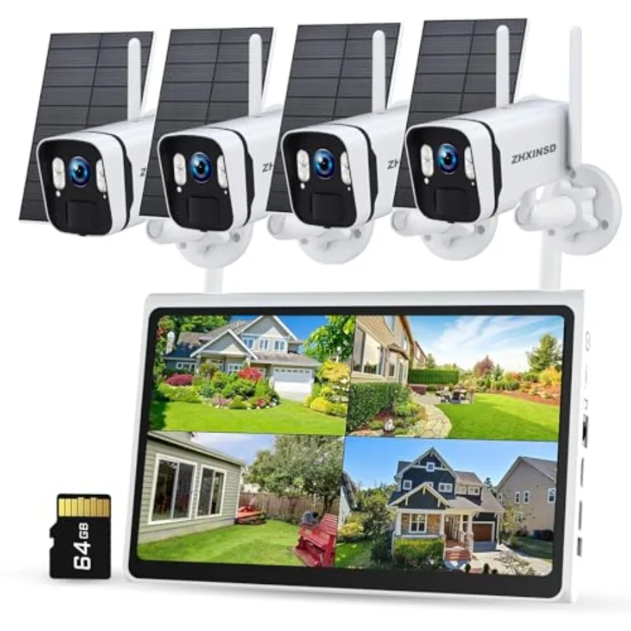 

Outdoor solar-powered security camera system: 4MP wireless cameras with AI human detection, 10-inch monitor, 5G/2.4G WiFi, 2-wa