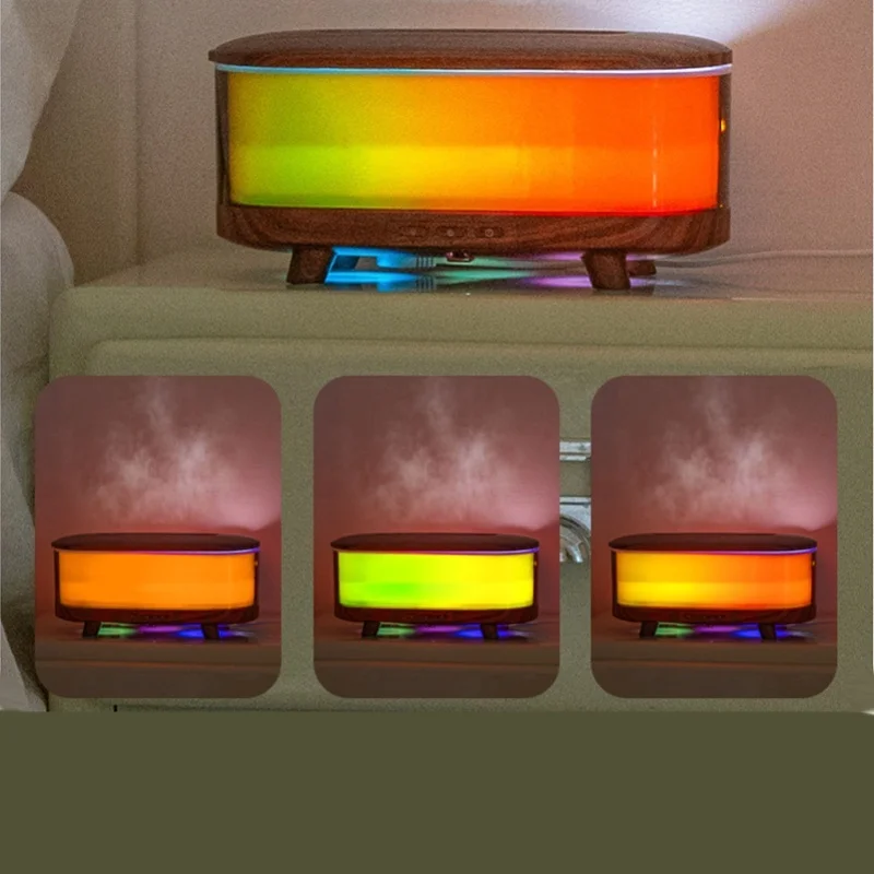 Wood Grain Aromatherapy Diffuser 3 Timer Modes Humidifier LED Light Remote Control Dry Burn Protection