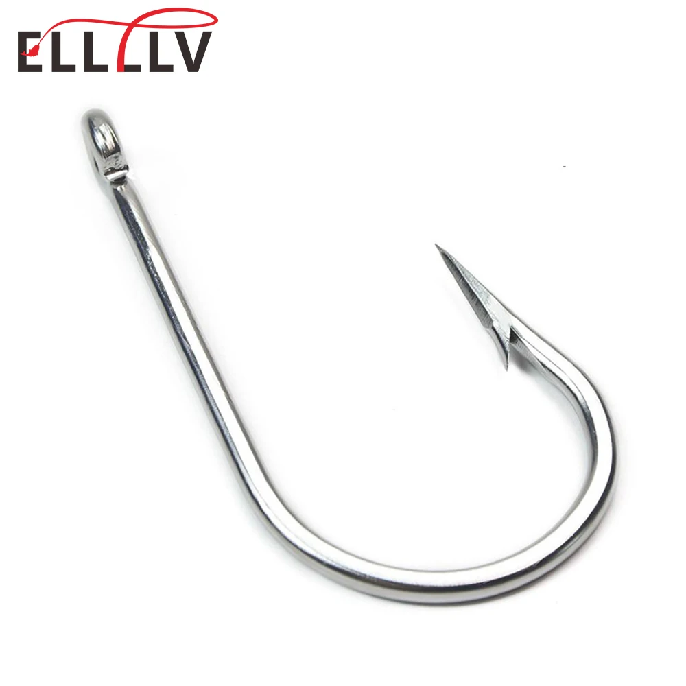 Ellllv 5/0 -13/0 Sea Fishing  J Shape Hook Large Size Stainless Steel Fishhook for Chunking Jigging Tuna Shark Trolling Fishing