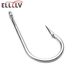 Ellllv 5/0 -13/0 Sea Fishing J Shape Hook Large Size Stainless Steel Fishhook for Chunking Jigging Tuna Shark Trolling Fishing