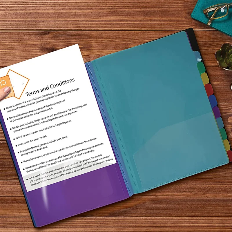 24 przezroczyste kieszonkowe rozkładana teczka 12 kolorowych zakładek, mieści 300 arkuszy, Organizer na dokumenty, ponumerowane na okładce 1 szt.